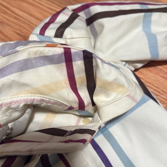 COACH Multicolor Plaid short Trench Coat belted jacket size 0 fall - Picture 10 of 10